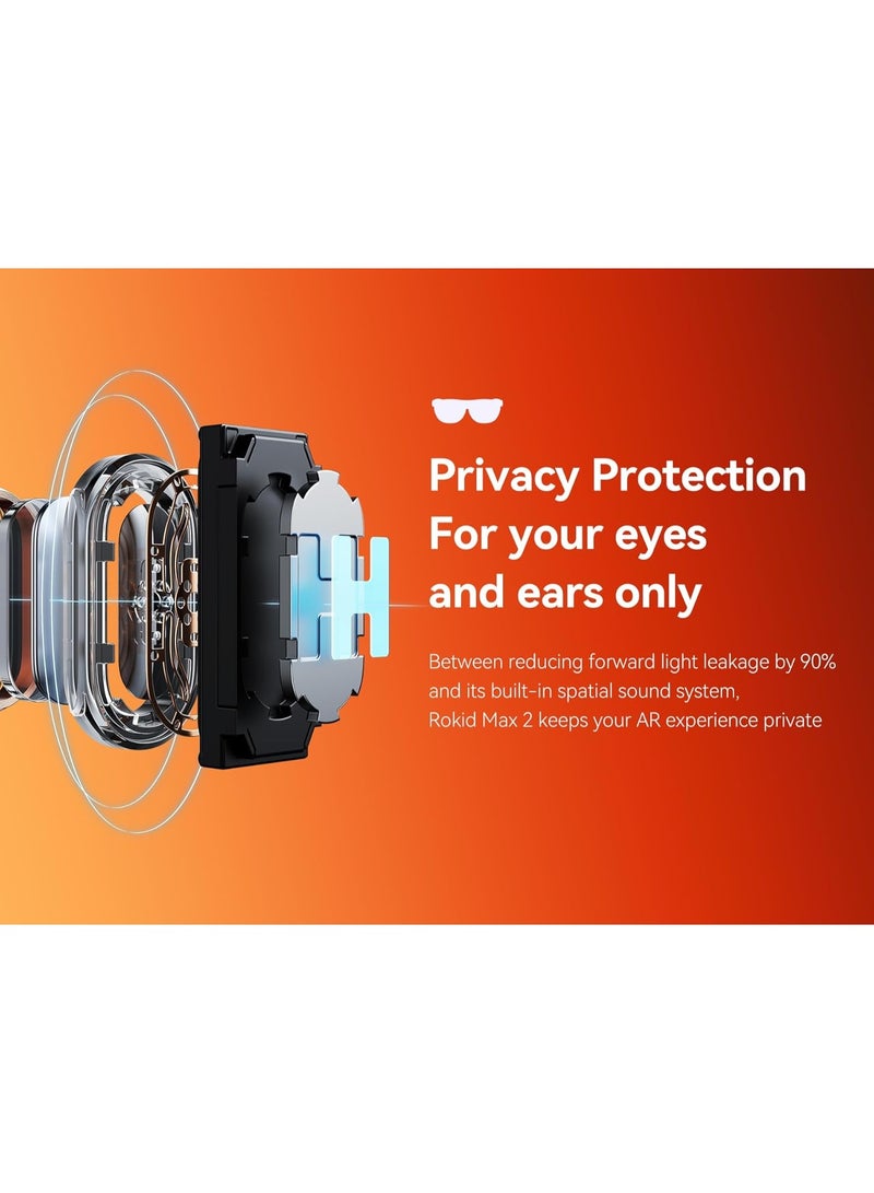 Rokid Max 2 AR Glasses Black, 215" Micro-OLED Display, 50° FOV, 600 Nits Brightness, Compatible with Smart Phone, Steam Deck, ROG, and More, Immersive Wearable Display for Gaming & Entertainment - Image 5